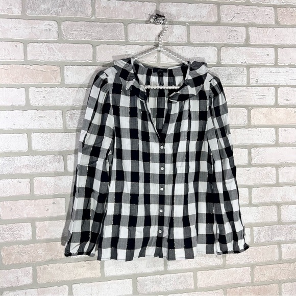 J. Crew White and Black Buffalo Plaid Button Down Blouse Size M - Picture 4 of 11